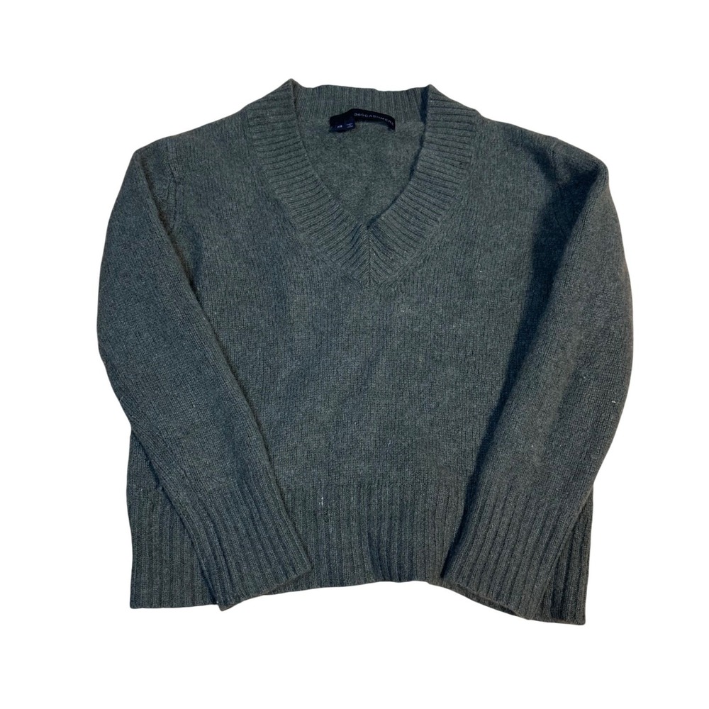360Cashmere Womens XS Charcoal Grey V-Neck Cashmere Sweater Ribbed Knit Trim